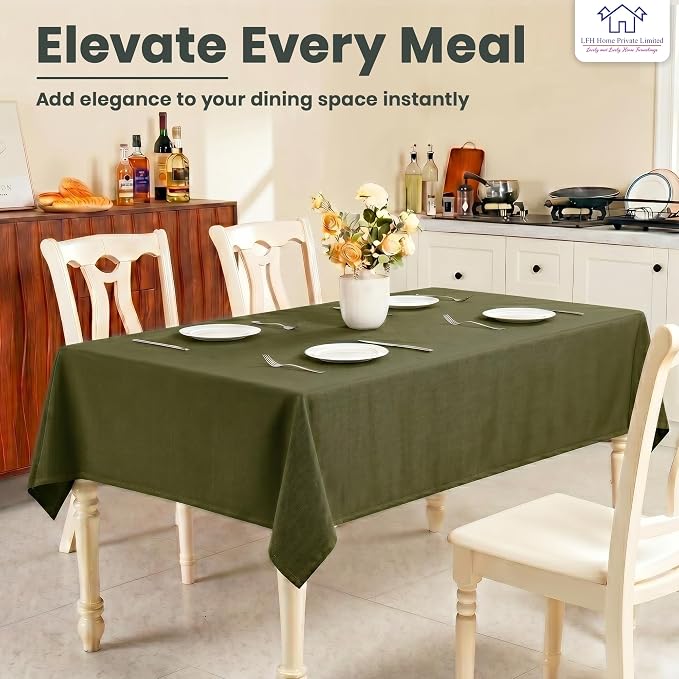 LFH Home Cotton Rich Beautiful Tablecloth for Rectangle Tables, 60 x 72 Inch Table Cloth, Machine Washable Fabric Table Cover for Dining Table, Kitchen, Parties, Holidays & Everyday Use-Military Green