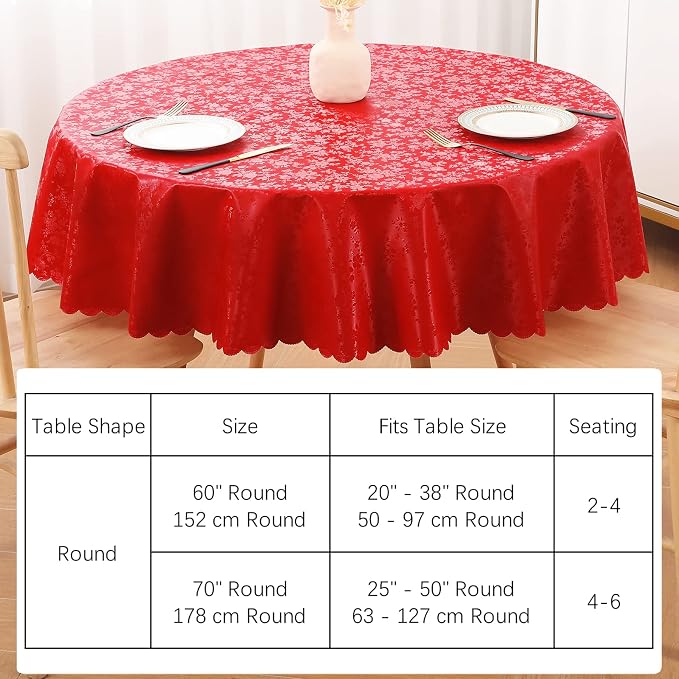 Smiry Round Table Cloth, Waterproof Heavy Duty Vinyl Tablecloths, Wipeable Washable Table Cover for Kitchen and Dining Room (Red, 70" x 70")