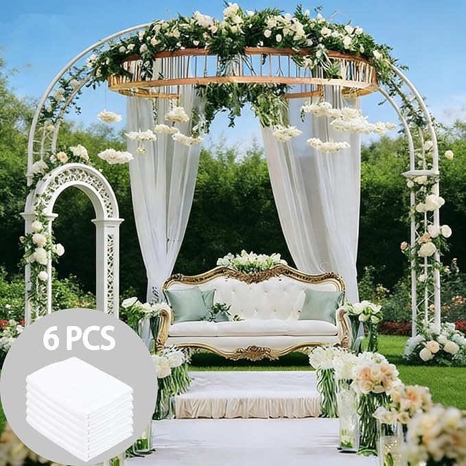 DUOBAO 10ft White Wedding Chiffon Ceiling 6 Panels, Sheer Fabric Drapes for Stage Tent Party Photo Backdrop Decor