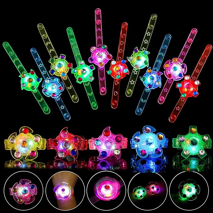 SCIONE 48 Pack LED Light Up Fidget Spinner Bracelets, Glow in The Dark Party Favors for Kids 4-8 8-12, Treasure Box Toys for Classroom, Birthday Gifts, Easter Goodie Bags Stuffers for Boys/Girls