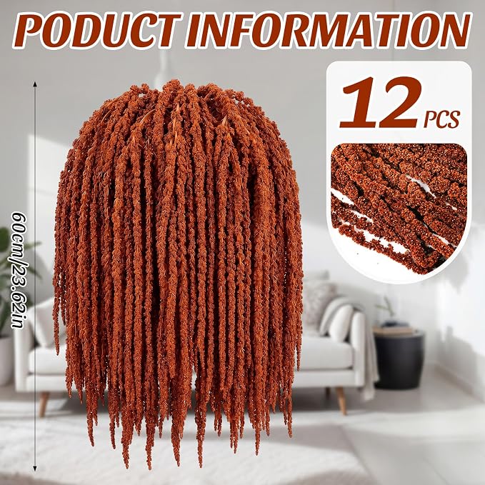 Suncalla 12 Pcs Brown Spring Natural Dried Amaranthus Hanging Flowers Amaranthus Artificial Flowers for Wedding Arch Bouquet Floral Garland Wall Home Decoration (23 Inch)