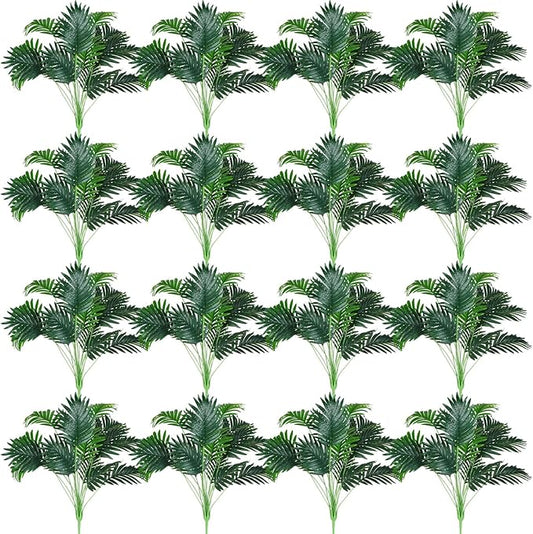 Tigeen 16 Pcs Artificial Palm Leaves Tree 33 Inch Fake Tropical Plant with Stems Large Faux Palm Leaf Bush Greenery for Hawaiian Luau, Jungle Safari, Pool Beach Party, Wedding, Garden, Indoor Outdoor