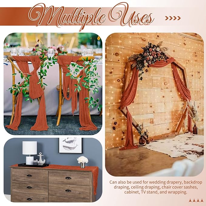 25 Pack Terracotta Fall Table Runner 17 x 108inch Cheesecloth Table Runner Boho Gauze Table Runners Rustic Sheer Fabric Cheese Cloth Table Runners for Wedding Party Bridal Shower Farmhouse Home Decor