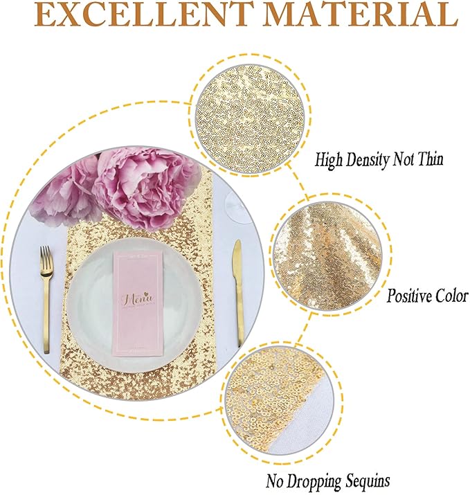 ShinyBeauty Light Gold Table Runners 12x108-Inches Pack of 2 Sequin Table Runners Glitter Table Cloth Runner for Wedding Christmas Table Decor Rectangle Table Covers for Bridal Shower Special Events