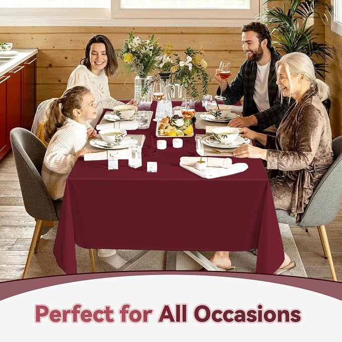 12 Pack Burgundy Tablecloths for Rectangle Tables Stain and Wrinkle Resistant Washable Polyester Tablecloth 60 x 102 Inch Table Cloth Rectangle Table 6 Foot Rectangle Table Cloth for Wedding Party