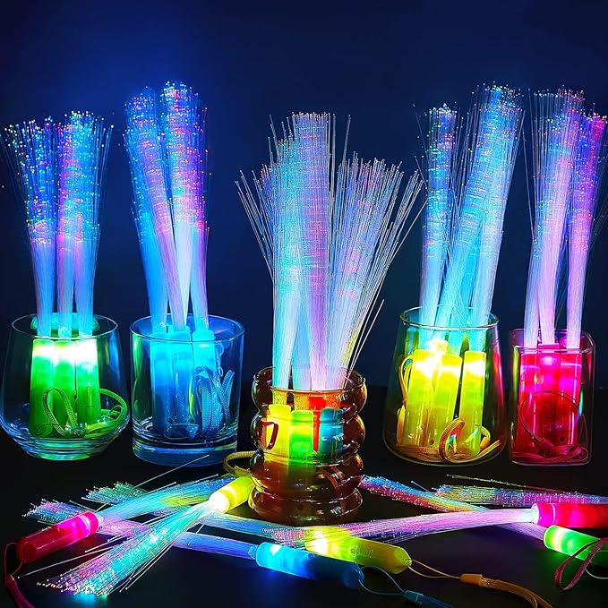 Lewtemi 60 Pack Fiber Optic Wand Glow Wand LED Light Up Sticks Bulk with 3 Flashing Models Flashing Sticks with Included Batteries for Wedding Birthday Mardi Gras Valentine Party Favor(Novel Colors)