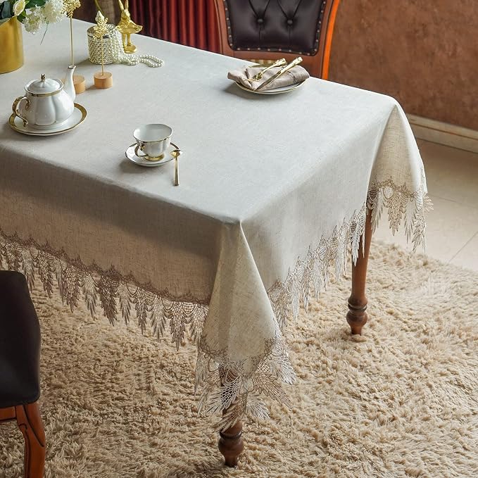 ARTABLE Lace Table Cloths Rectangle Fall Antique Flower Decor Macrame Tablecloth for Outdoor Farmhouse Rustic Kitchen Party Birthday Picnic (Stone Gray-A, 60 x 104 Inch)