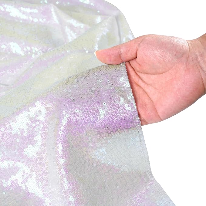 SquarePie 20x10ft Iridescent Sequin Backdrop for Photography, Satin-Backed Real Sequin Curtain, Enhanced Coverage Shimmering Background with 4" Rod Pocket for Wedding, Birthday, Party Decor, 1 Panel