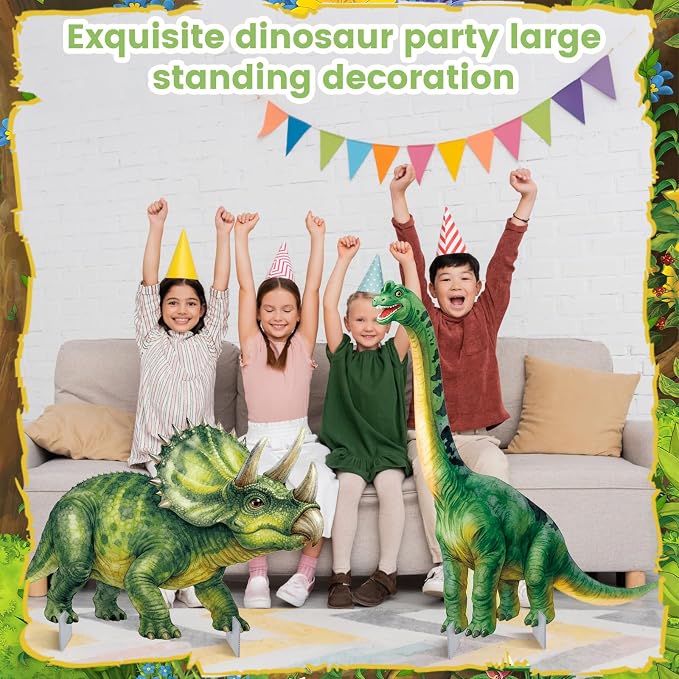 Amyhill 3 Pcs Dinosaur Cardboard Cutout Standup Life Size Large Dinosaur Baby Shower Decorations, Dino Birthday Party Photo Backdrop Yard Sign for Jurassic Theme Jungle Safari Party Favors