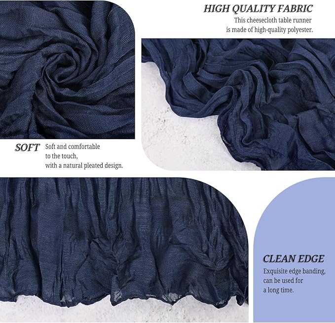24 Pack Navy Blue Cheesecloth Table Runner 120 inch Fall Thanksgiving Boho Rustic Gauze Farmhouse 10FT Cheese Cloth Runner for Baby Shower Wedding Party Holiday Home Decor