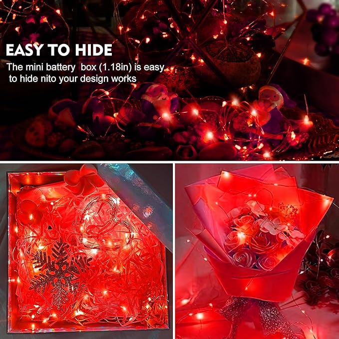 AIKEI 6 Pack LED Fairy Lights Battery Operated, Mini String Lights Waterproof 7ft 20 Led Firefly Starry Lights for Wedding Party Bedroom Garden Christmas Decoration Red