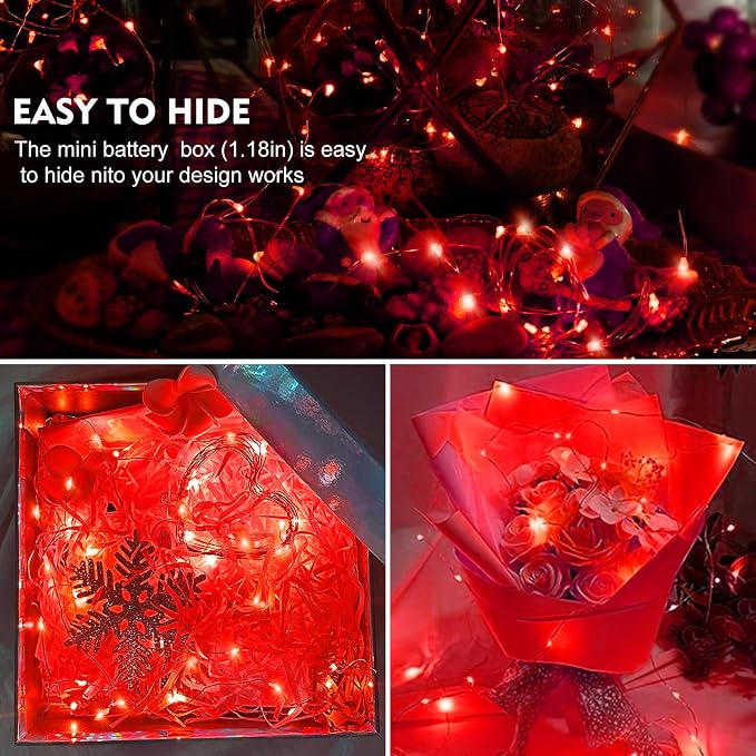 AIKEI 12 Pack LED Fairy Lights Battery Operated, Red Mini String Lights Waterproof 7 Feet 20 Led Twinkle Lights for Valentine's Day Decor Wedding Party Bedroom Halloween Christmas Decoration