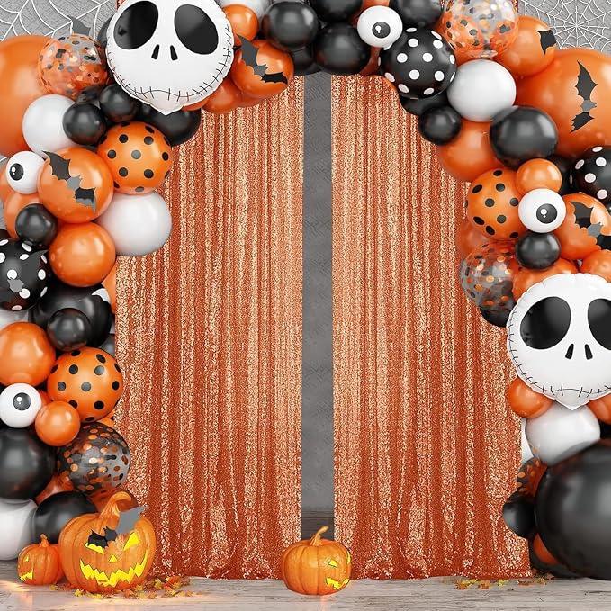 Sugargirl Orange Sequin Backdrop Curtain 6 Panels 2FTx8FT Glitter Orange Background Drapes Sparkle Photography Backdrop for Party Wedding Birthday Wall Decoration
