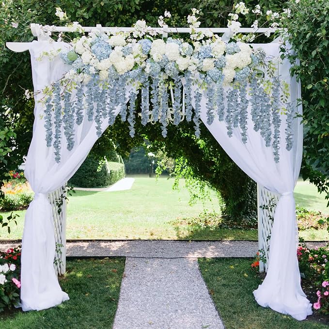 12PCS Dusty Blue Artificial Wisteria Hanging Flowers 3.6Ft Fake Bushy Silk Hanging Flowers Garland Faux Wisteria Vine for Garden Home Wedding Arch Baby Shower Party Decorations (Dusty Blue)