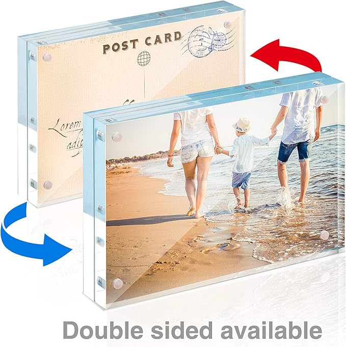 TWING 4x6 Acrylic Picture Frames,24MM Thick Double Sided Magnetic Clear Photo Frame, HD Frameless Magnetic Photo Frame Display for Desktop Gift Ideal, Cleaning Cloth Included