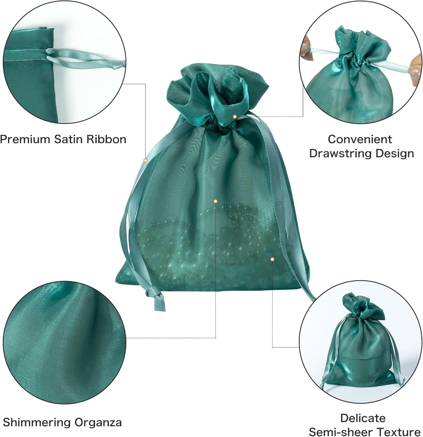 QIANF 20 Pcs Dark Green Small Organza Bags 4X6 inch for Wedding Favors with Drawstring, Mini Mesh Gift Bags Jewelry Pouch for Candy Bridal Shower Party Favor Baby Shower Christmas
