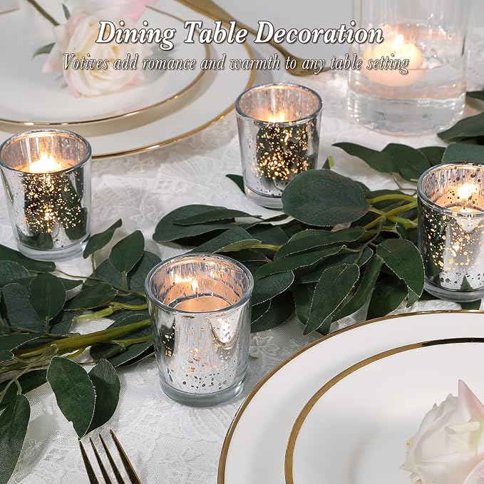 UPBUD Votive Candle Holders Set of 24, Speckled Mercury Silver Candle Holders for Wedding Centerpiece Table Decorations, Tealight Candle Holder for Party Bridal Shower Decor, Home Decor