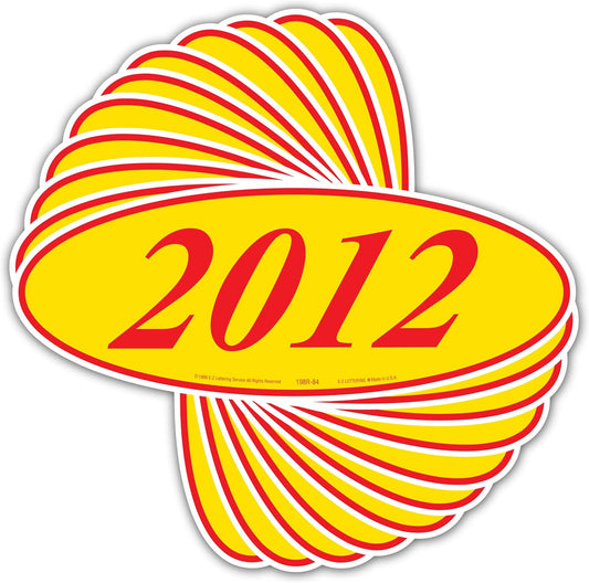 EZ-Line Oval Model Windshield Year Stickers for Car Windows Red and Yellow Large Vinyl Dealership Supplies 1 Dozen Pro Pack (2012)