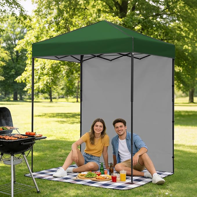 6x4 Pop Up Canopy Tent with One Wall Panel, Instant Portable Beach Canopy, Outdoor Tent with Carry Bag for Camping, Sports, Tailgating, Events, Green