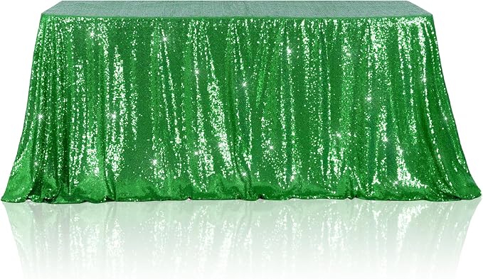 Poise3EHome Green Sequin Tablecloth 90×132 Inch Rectangle Sparkly Fabric Table Cloth for Christmas Baby Shower Birthday Party Wedding Holiday Decoration