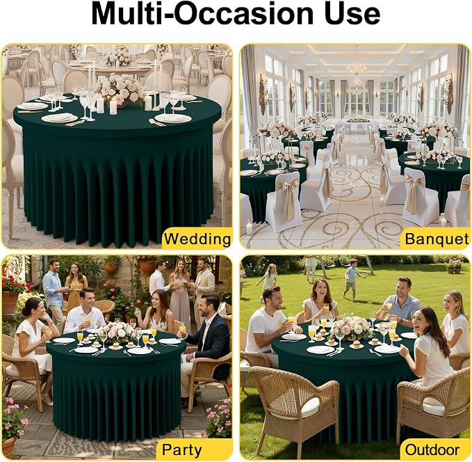 Smiry Round Spandex Tablecloth 2 Pack, Elastic Fitted Washable Tablecloths for 72 Round Tables, Waterpoof Stretch Table Cover Skirt for Outdoor, Wedding, Banquet & Parties, Hunter Green