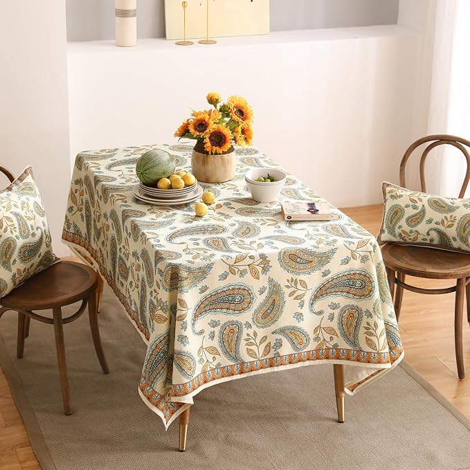 patdrea Vintage French Linen Tablecloth,Rectangular,110"x63"-Lysaniya | Colorful Elegant Table Cloth for Rectangle Table,Floral Patterned,Dining Room Tea Party Thanksgiving Decor Coffe Table