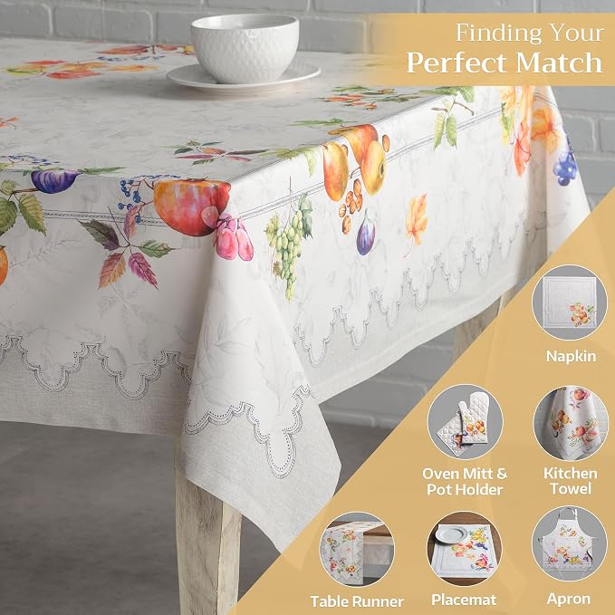 Maison d' Hermine Table Cloth Rectangle Table 100% Cotton 60 x 108 Inches Fall Tablecloth Reusable Everyday Use for Thanksgiving Christmas Decorations Dining Farmhouse Party (Fruit D'Hiver)