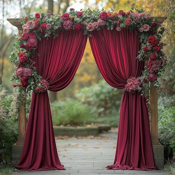 ESGOTBME 20x10ft Wrinkle Free ‌Burgundy Backdrop Curtain for Parties Soft Fabric Drapes Wedding ‌Curtain Backdrop for Birthday Party Decorations Background for Photography 5x10ft, 4 Panels