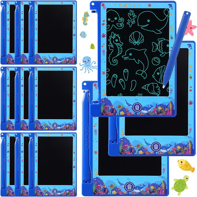 Nezyo 12 Pack Under the Sea Party Favors Lcd Writing Tablet for Kids 4.6 Inch Drawing Tablet Erasable Reusable Electronic Drawing Pads for Ocean Sea Birthday Party Favors Supplies Goodie Bags Stuffers