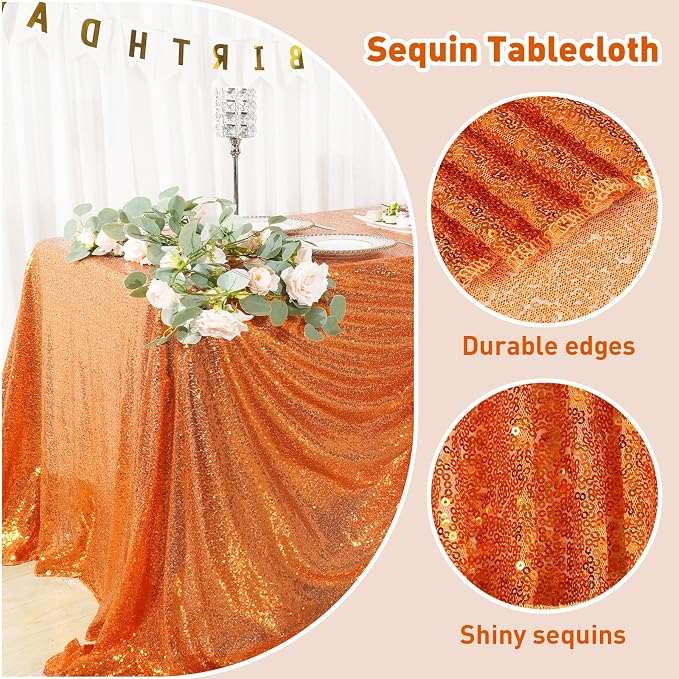 Juya Delight Orange Sequin Tablecloth Rectangular‌ 60''x102'' Sparkly Glitter Table Cloth for Wedding Birthday Party Festival Ceremony Cake Dessert Table Decoration