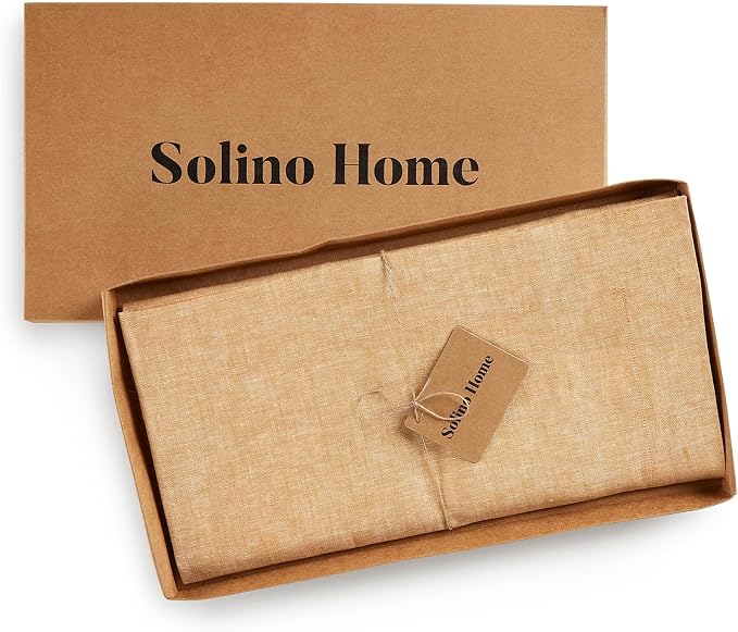 Solino Home Linen Cloth Tablecloth 52 x 52 Inch - 100% Pure Linen Golden Nugget Square Tablecloth - Athena, Machine Washable Table Throw for Summer