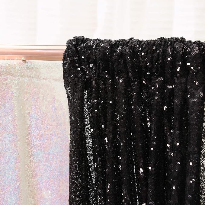 Poise3EHome Black Sequin Backdrop Curtain, 2 Panels 2Ft x 8Ft Glitter Photography Background for Party Baby Shower Wedding Birthday Christmas Thanksgiving Halloween Decoration