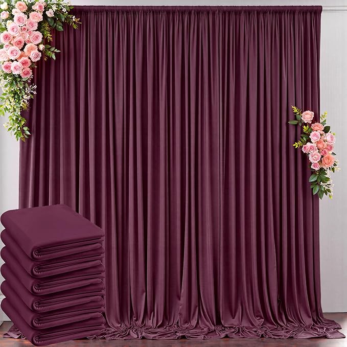 30 ft x 10 ft Wrinkle Free Maroon Backdrop Curtain for Parties, Polyester Burgundy Photo Backdrop Drapes 6 Panels 5x10ft for Baby Shower Wedding Birthday Party Engagement Ceremony Decoration