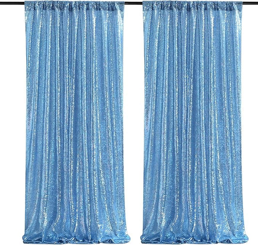 Baby Blue Sequin Backdrop Curtains,2 Panels 4FTx8FT Blue Curtain Backdrop Glitter Party Decorations Background Drapes for Wedding Birthday Anniversary Graduation Photo Booth Decor