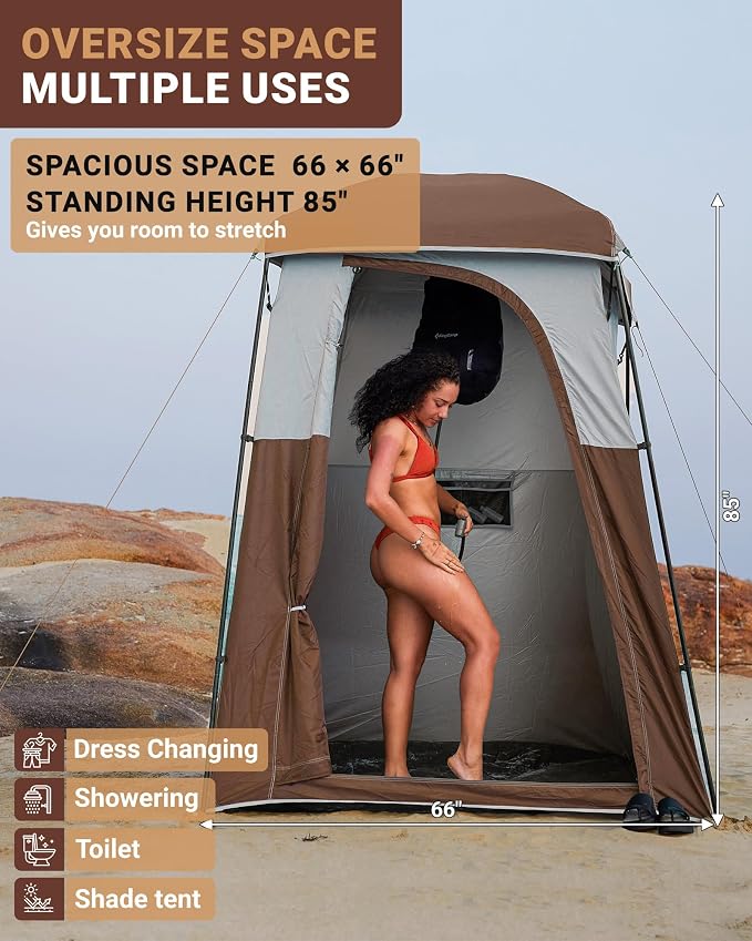 KingCamp Camping Shower Tent, Portable Outdoor Privacy Toilet & Changing Tent Windproof & Waterproof Easy Setup Shelter with Shower Bag for Camping Hiking Beach