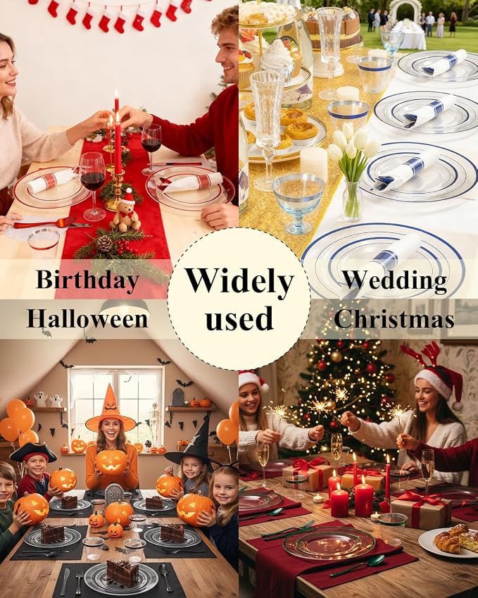 Goodluck 175 Pcs Red Disposable Plates, Plates and Napkins Party Supplies | Red Plates for Party for 25 Guests, Include 50 Plates, 25 Pack Pre Rolled Napkins With Silverware, 25 Cups for Christmas
