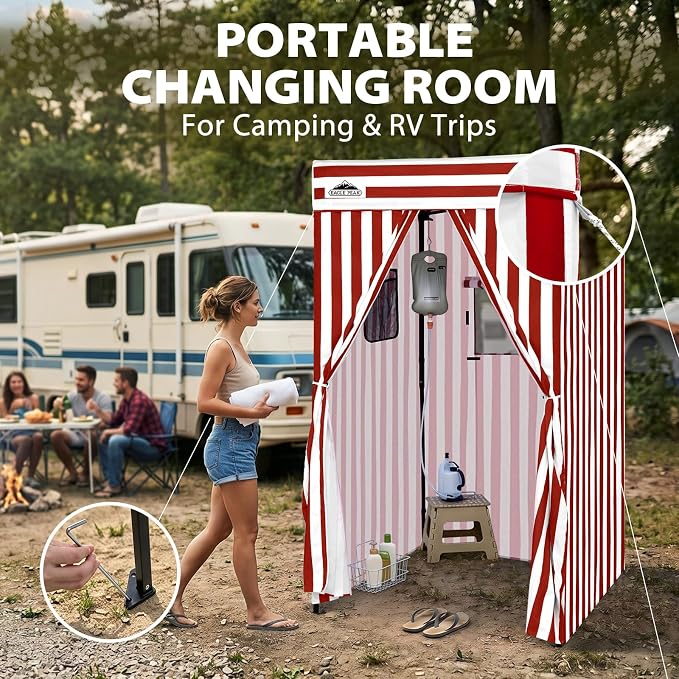 EAGLE PEAK 4x4 Pop Up Changing Tent, Flat Top Changing Room, White/Red | Portable, Privacy Tent, Pool Cabana, Dressing Room, Shower & Toilet Use, Opaque Fabric, Instant Setup, Photoshoots, Camping