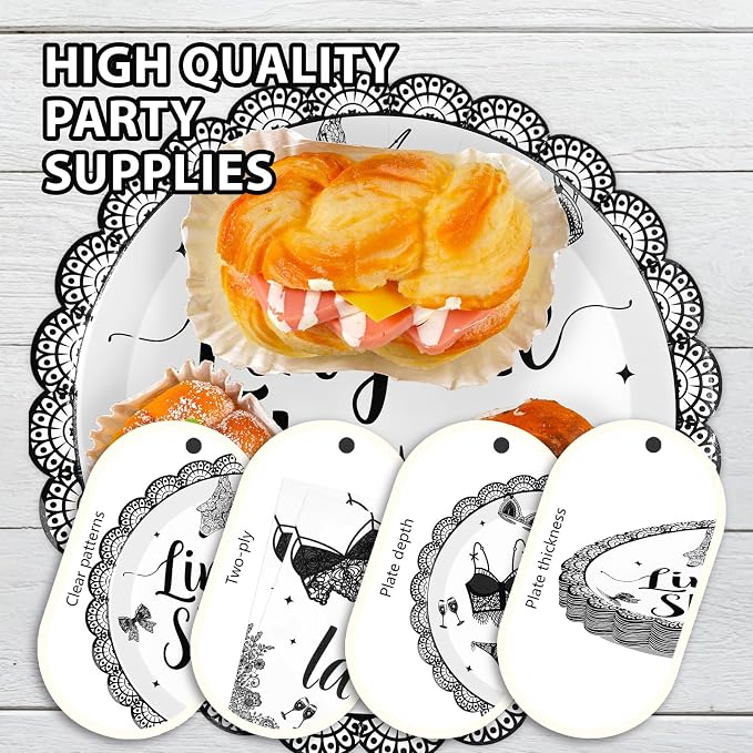 96Pcs Black Lingerie Bridal Shower Decorations Bras and Panties Plates and Napkins Lingerie Bachelorette Party Tableware for Women Girls Underwear Bachelorette Bridal Shower Party Supplies Serves 24
