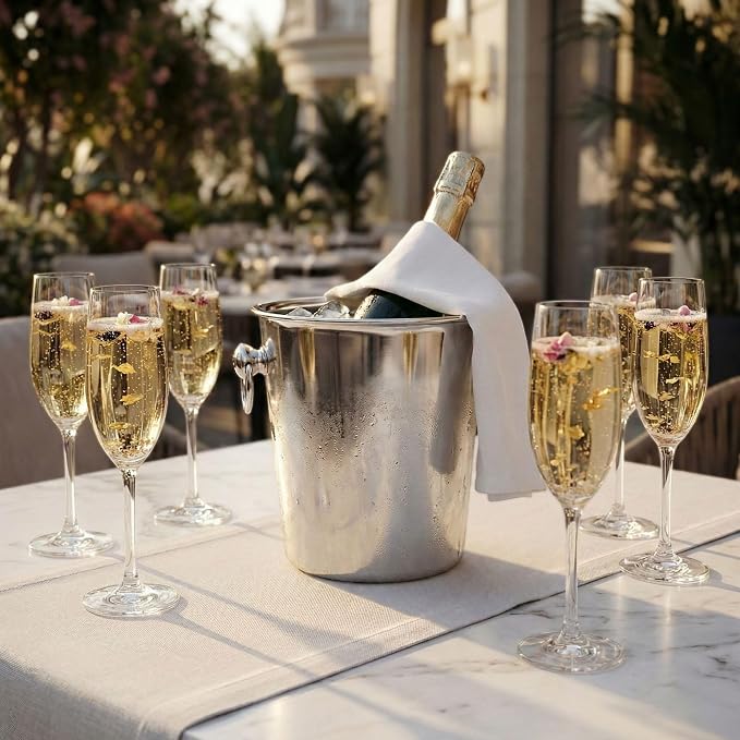 Restaurantware Voglia Nude 8.5 Ounce Champagne Glasses Set Of 6 Crystal Flute Glasses - Laser-Cut Rim Dishwasher-Safe Stemware Fine-Blown Crystal Champagne Flutes For Special Occasions or Everyday
