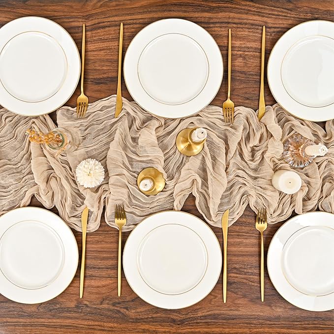 24 Pack Beige Cheesecloth Table Runner,10FT Gauze Boho Long Cheesecloth Table Runners 20x120inch Rustic Cheese Cloth Table Runner for Wedding Party Bridal Shower,Table Decorations