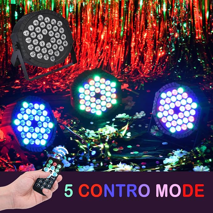 Stage Lights Dj Lights 9-Mode RGB led Party Light with Remote Control Sound Activation DJ Uplighting Indoor Events Bar Outdoor for Christmas Halloween Disco Wedding (2 Pack)