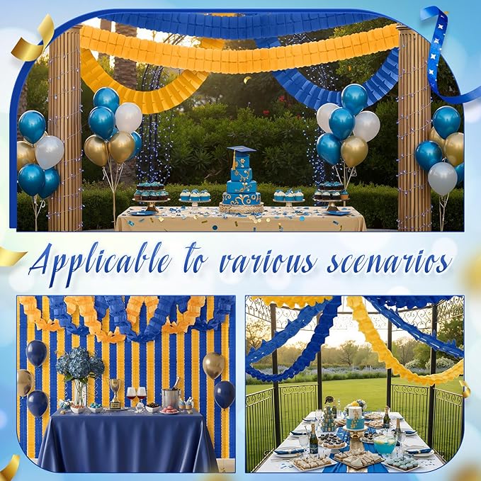 Epakh 12 Pcs Blue and Gold Streamers Garland 2026 Graduation Decorations 9.84 ft Four Leaf Clover Paper Chain Garland Party Banner for Birthday Wedding Bridal Neutral Baby Shower Backdrop Decor