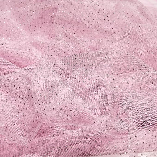 60" Light Pink Tulle Glitter Shiny Silver Sequins Fabric by The Yard for Bridal,Wedding,Party Decoration,Tulle Dress,Costume,Gift Wrapping,DIY Crafts,3 Yards
