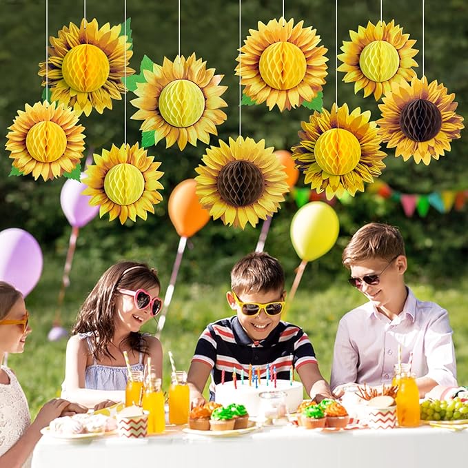 Paper Jazz Sunflower Honeycomb Decorations,Sunflower Birthday Party Decoraytion,Yellow Wall Hanging Ceilling for Spring Garden Themed Birthday Baby Shower Bridal Shower Party Favor.