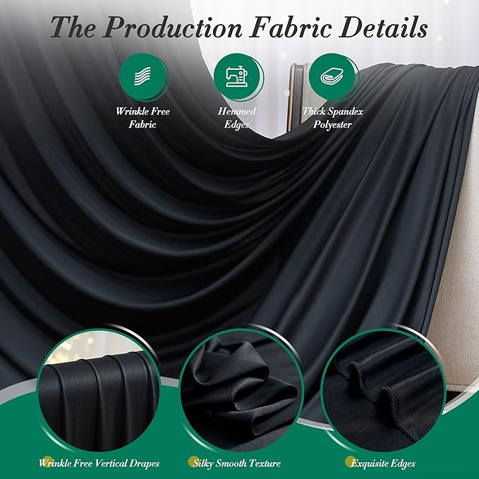 10 ft x 7 ft Wrinkle Free Black Backdrop Curtain for Parties, Polyester Black Photo Backdrop Drapes for Graduation Birthday Wedding Party Stage Curtains, Background Curtains for Backdrop Stand