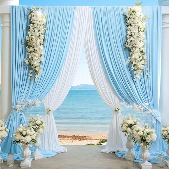 40ftx10ft Wrinkle Free Baby Blue Backdrop Curtains for Parties, 8 Panels Thick Polyester Backdrop Drapse for Weddings Birthday Photography Background Curtains