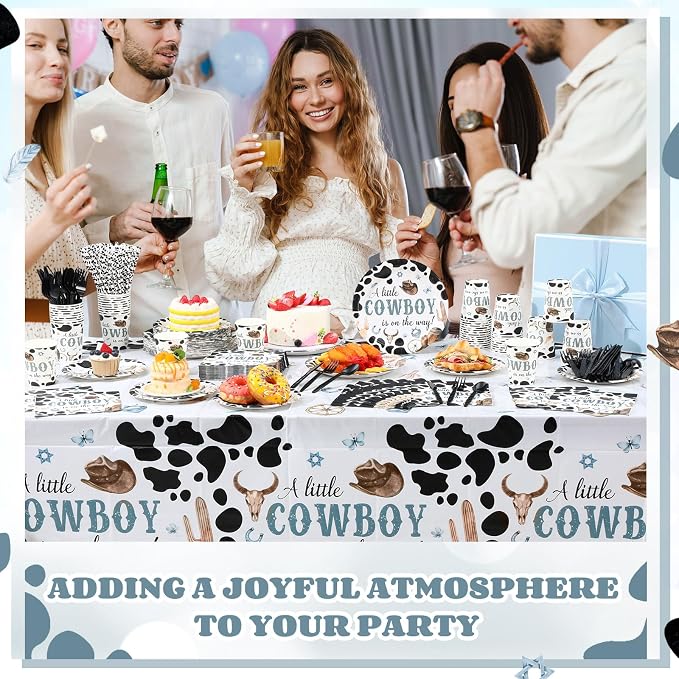 Funnymoom 452 Pcs Cowboy Baby Shower Party Decorations Include a Little Cowboy Is on the Way Paper Plates Napkins Cups Tablecloth Cutlery Straws for girl Girl Baby Shower Party Supplies