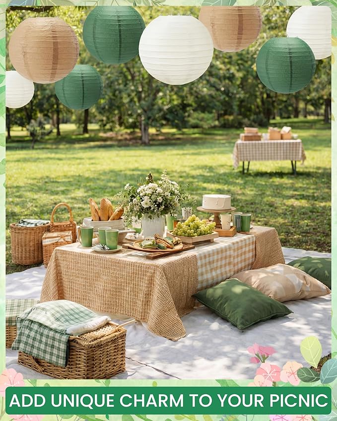 Treela 48 Pcs Paper Lanterns Party Decorations Chinese Round Paper Decor 4/6/8/10 Inch Asian Hanging Lamps Decorative for Birthday Party Wedding Bridal New Year Supplies(Dark Green)