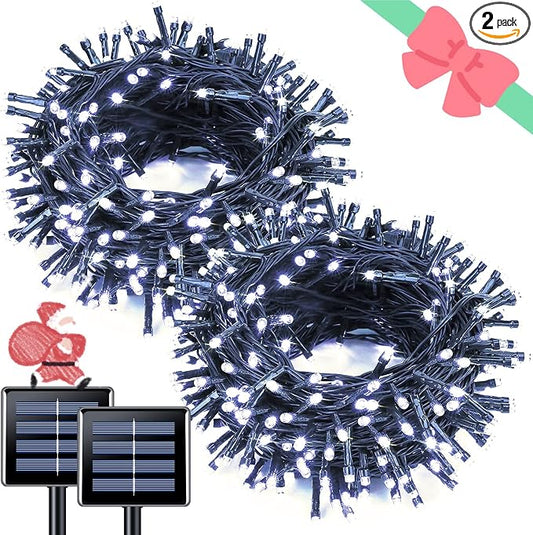 JMEXSUSS 2 Pack Solar String Lights Outdoor Waterproof, Total 66 FT 200 LED Solar Christmas Lights Outdoor, Twinkle Light for Christmas Tree Outside Garden Yard Xmas Decor, White