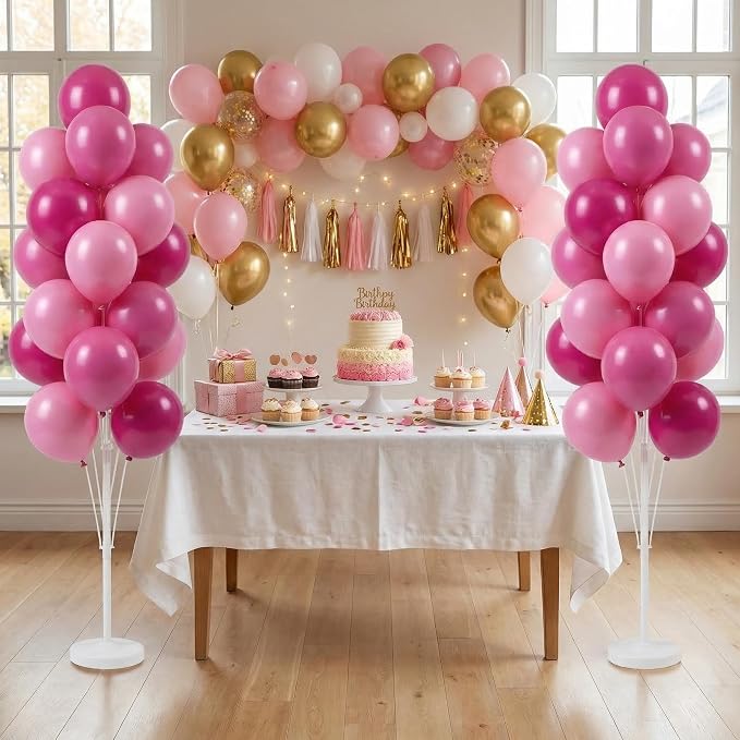 Balloon Column Kit Set of 2,5FT Balloon Tower Stand with Water Fillable Base&Pole,Pink Pillar Backdrop Decoration for Birthday,Baby Shower,Wedding,Bachelorette Party
